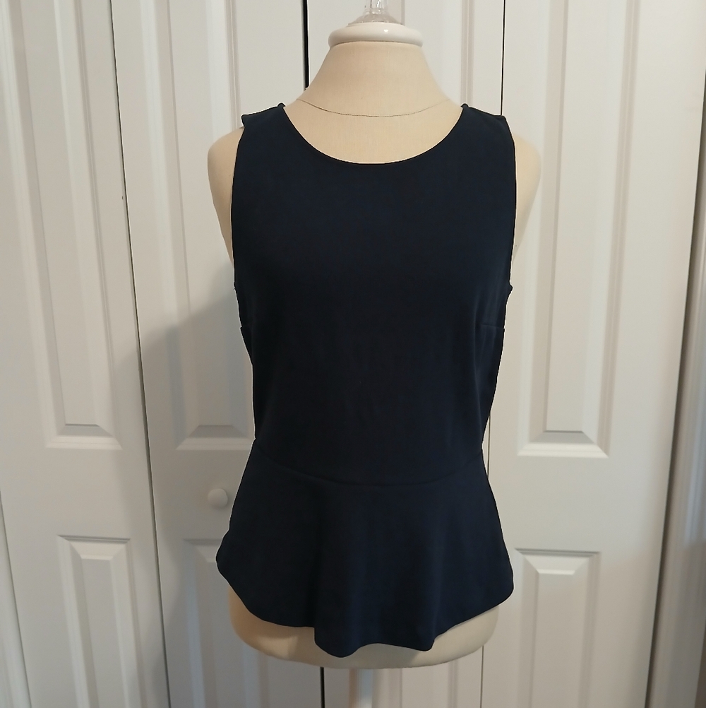 Elegant LIKE NEW J. Crew Navy Blue Sleeveless Peplum Zip Up Top Small
